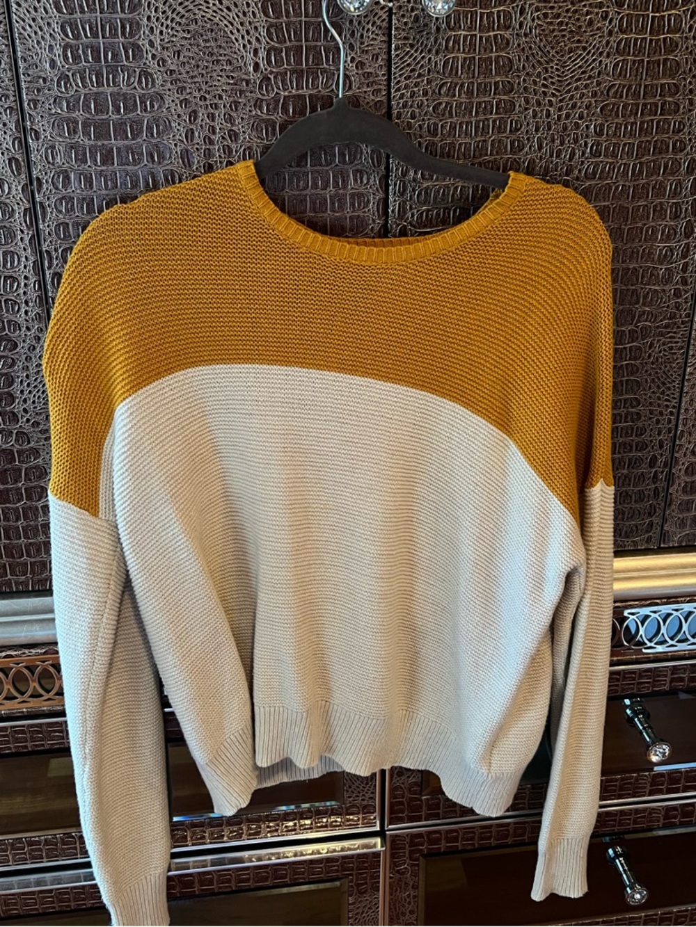BDG Mustard and Cream Colorblock Crewneck Sweater